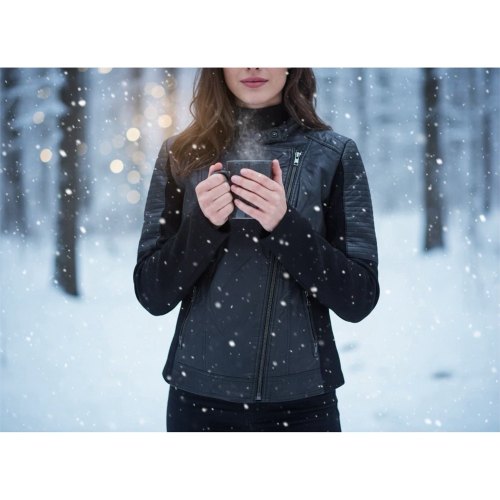 NEW Caslon 100% Leather Bomber Jacket Black Size XL